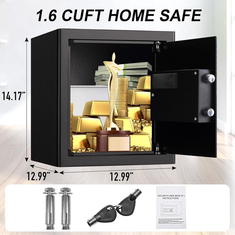 Tenamic Fireproof Safe Box 1.6 Cuft Electronic Digital Security Box, Keypad Medium Lock Box Cabinet Safes with Internal Light, Solid Alloy Steel Office Hotel Home Safe with 2 Passwords, Black - Image 2